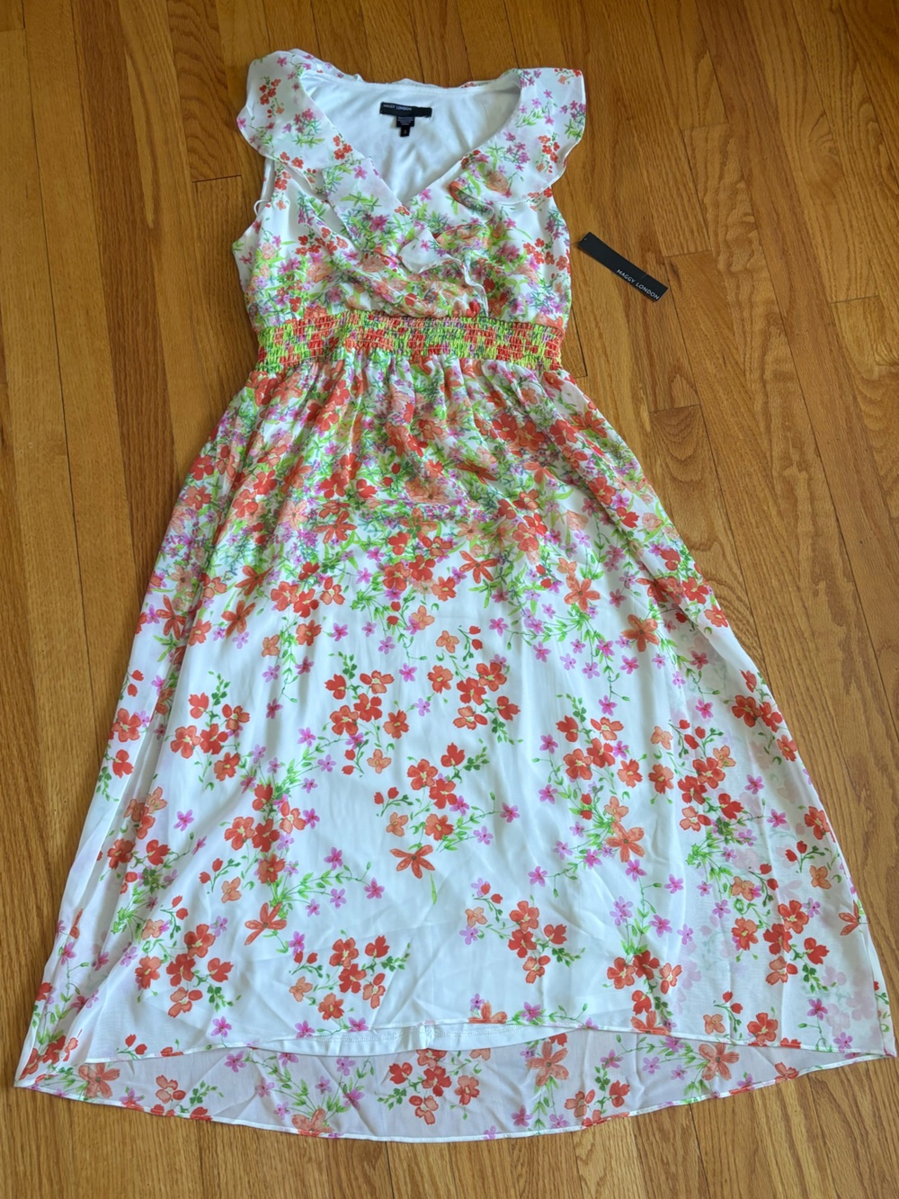 Maggy London White Dress with Orange & Pink Floral Print